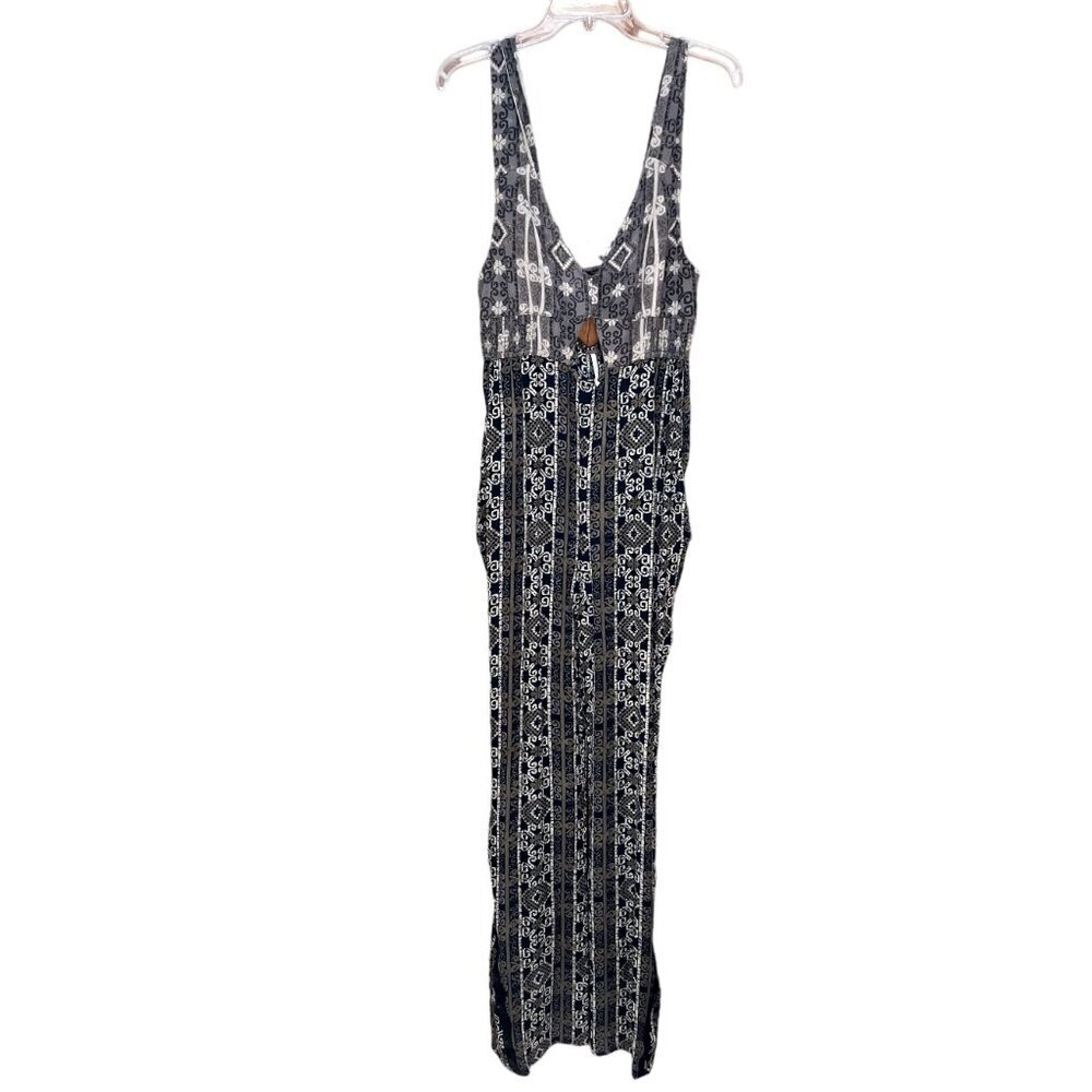 Free People Tribal Print Jumpsuit Retro 70s Bellbottoms Cut Out Crop Top - Picture 3 of 10